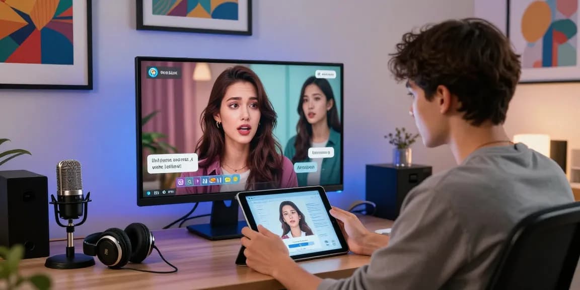 Engaging chat session with AI NSFW character on tablet, showcasing vibrant visuals and emotional connections.